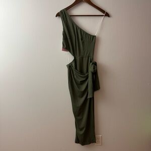 NEW!! Hello Molly Elegant Olive Green One-Shoulder Dress size 6